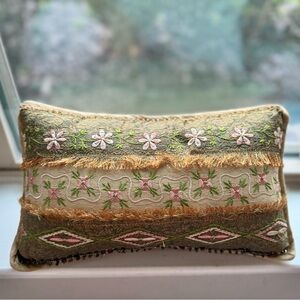 April Cornell Auberge Floral Throw Pillow Embroidered Fringe Cottage Style